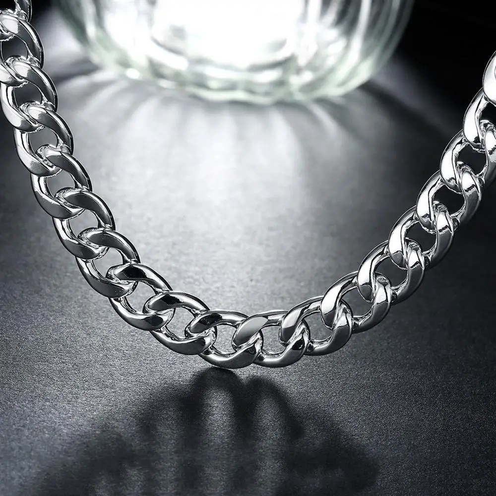 925 Sterling Silver Solid 10MM Chain Necklace Bracelets Jewelry Sets Christmas Gift for Men 50/55/60CM