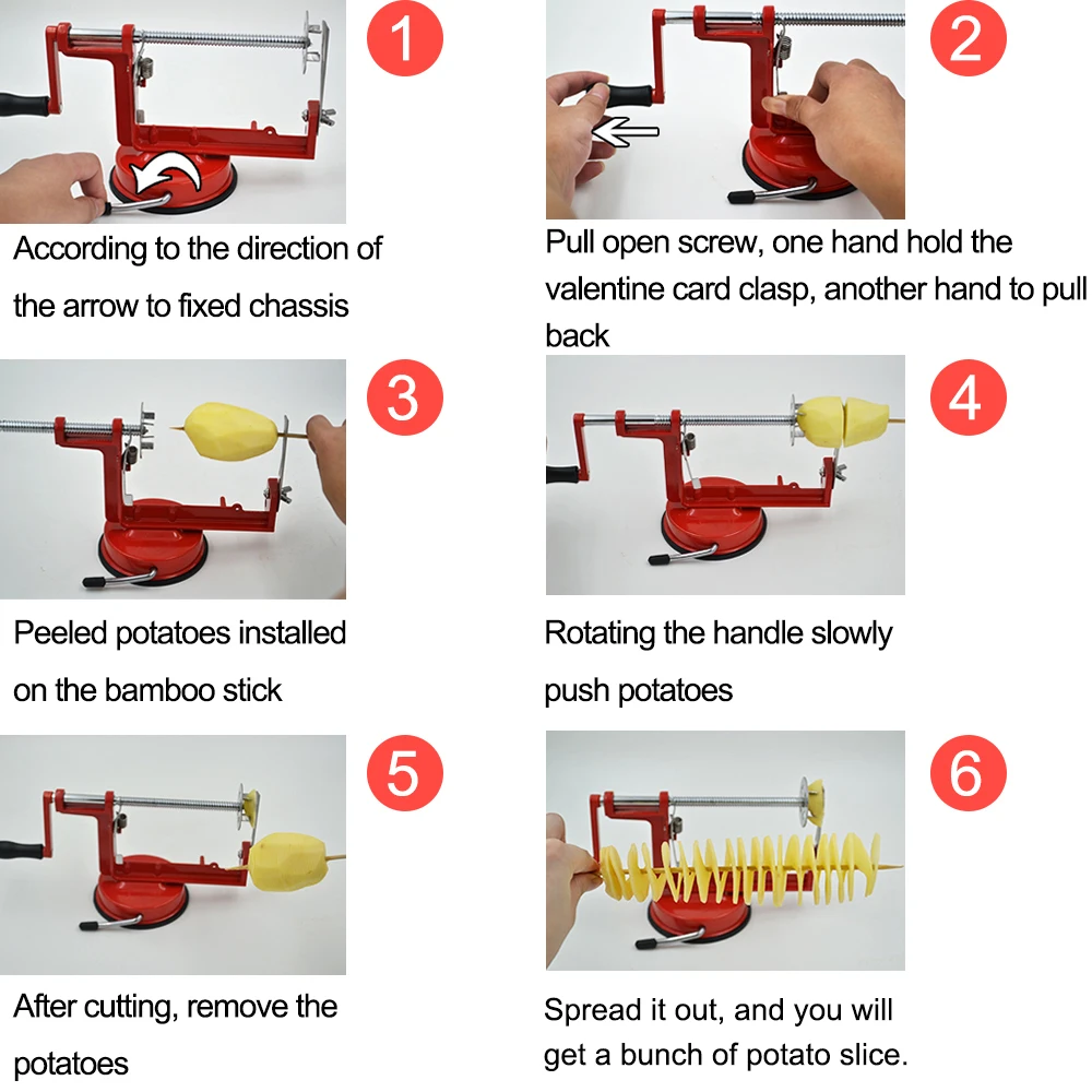 HILIFE Twisted Potato Apple Slicer Manual Stainless Steel Spiral French Fry Cutter Vegetable Spiralizer Kitchen Cooking Tools