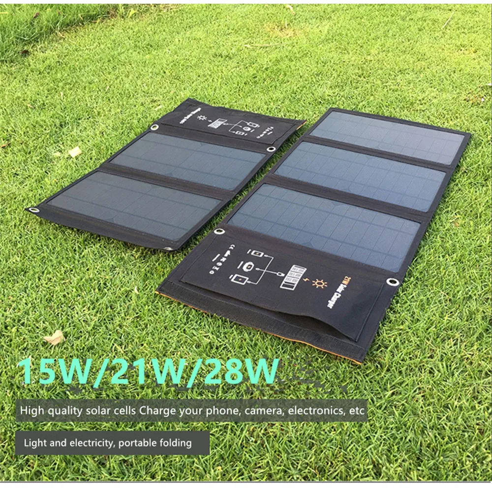 

KERNUAP 15W 21W 28W Portable Solar Charger for Mobile Phone Camping Travel Foldable Power Panel Charging with Dual USB Ports