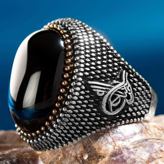 Handmade Turkish Ring For Men Women Inlay Silvery Black Zircon Stone Rings Punk Retro Religious Muslim Islamic Jewelry