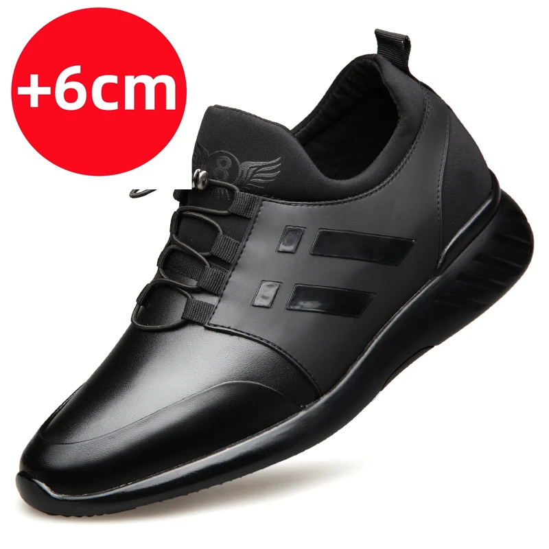 Summer Genuine Leather Casual Shoes Men Sneakers Comfortable Platform Male Footwear Height Increase Insole 6CM mens shoes