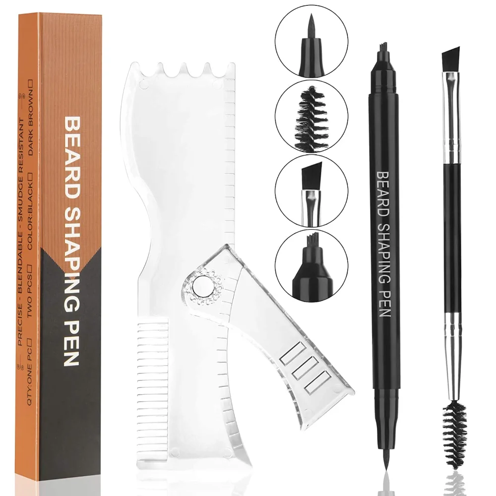 Description Picture 2 of itemTwo-in-one Four-pronged Pointed Men's Beard Filler Pen and Rotating Beard Molding Board Comb Ruler Combination