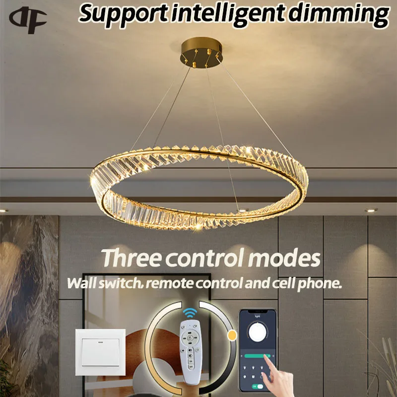 Modern crystal chandelier with remote control/app smart dimming for living room/kitchen island/master bedroom ceiling chandelier