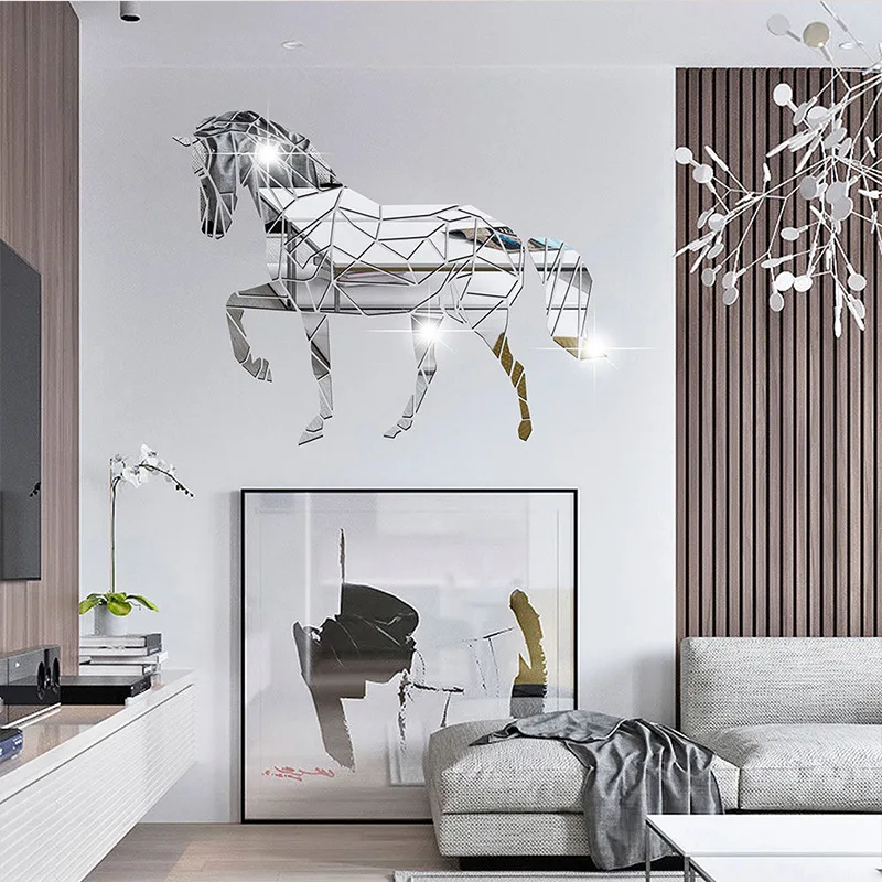 

3D Geometric Horse Wall Sticker Acrylic Mirror Sticker Living Room Decoration Stickers Wall Decoration Stickers Bohemian Decor