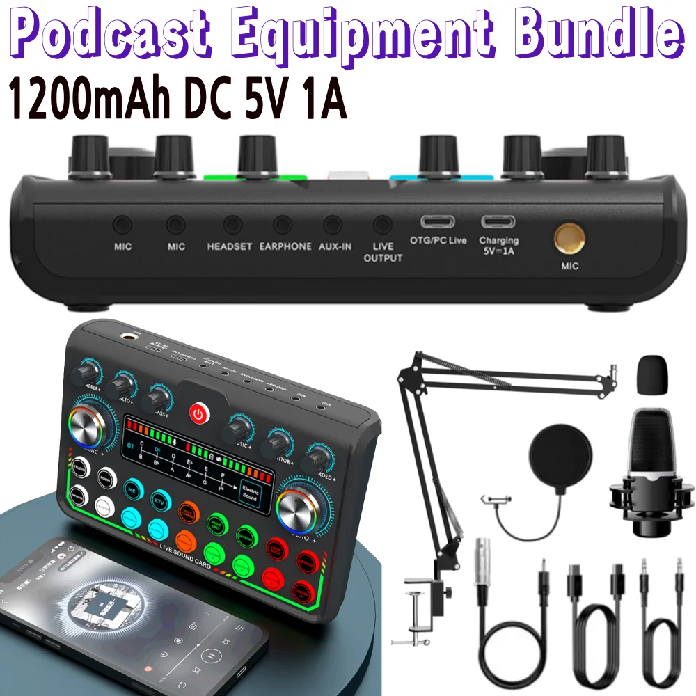 Podcast Equipment Bundle, XLR To 3.5mm Studio Condenser Microphone Kit Green