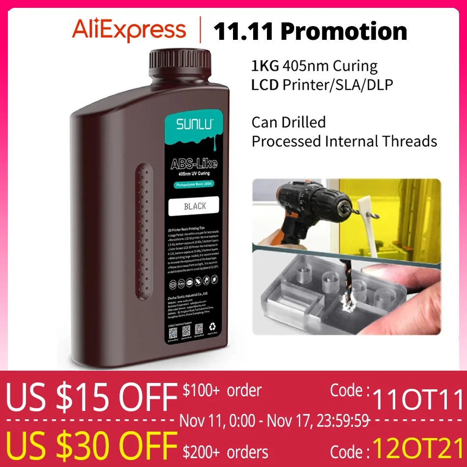 Sunlu-abs-like Fotopolímero Líquido Resina uv Líquido de Impressora Lcd Pode Perfurado Roscas Internas Baixo Odor Alta Dureza 1kg 405nm