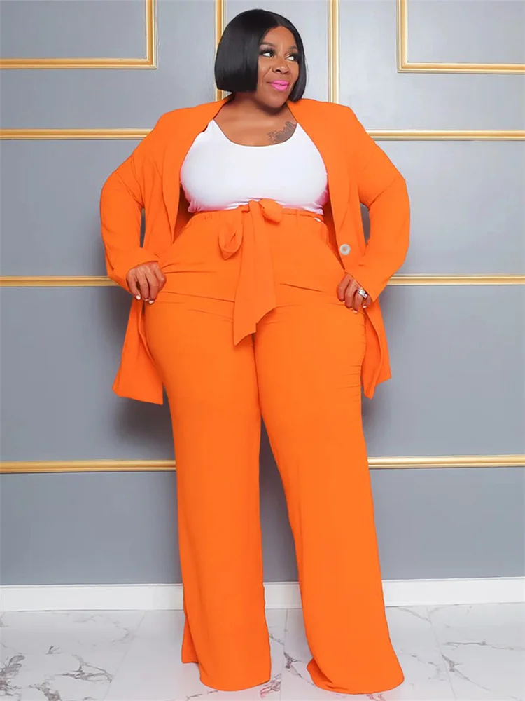 Wmstar Plus Size Women Clothing Two Piece Set Solid Career Suit Top Pants Sets Office Lady with Bandage Wholesale Dropshipping