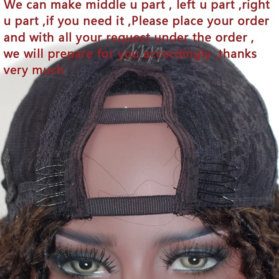 1x4 Size U Part 100% Human Hair Wigs for Black Women Ash Blonde/Caramel Brown Long Wavy Adjustable Opening U Part Wigs Easy Wear