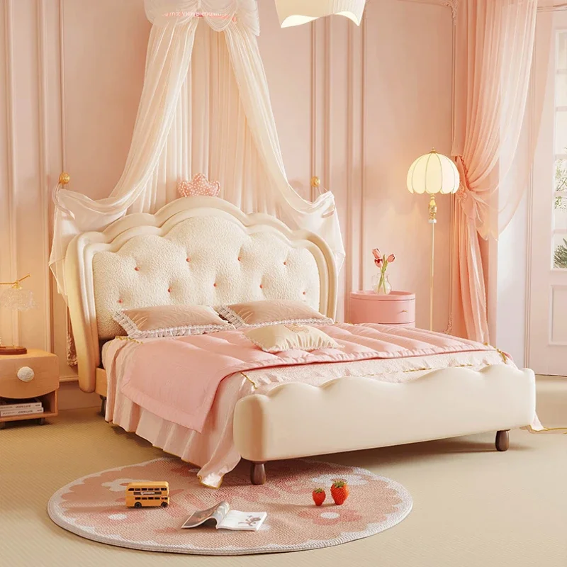 Pretty Modern Girls Double Bed Frame Elegant Princess Cute Light Luxury Children Bed Loft Villa Kinderbett Bedroom Furniture 2