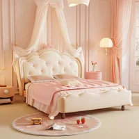 Pretty Modern Girls Double Bed Frame Elegant Princess Cute Light Luxury Children Bed Loft Villa Kinderbett Bedroom Furniture 2
