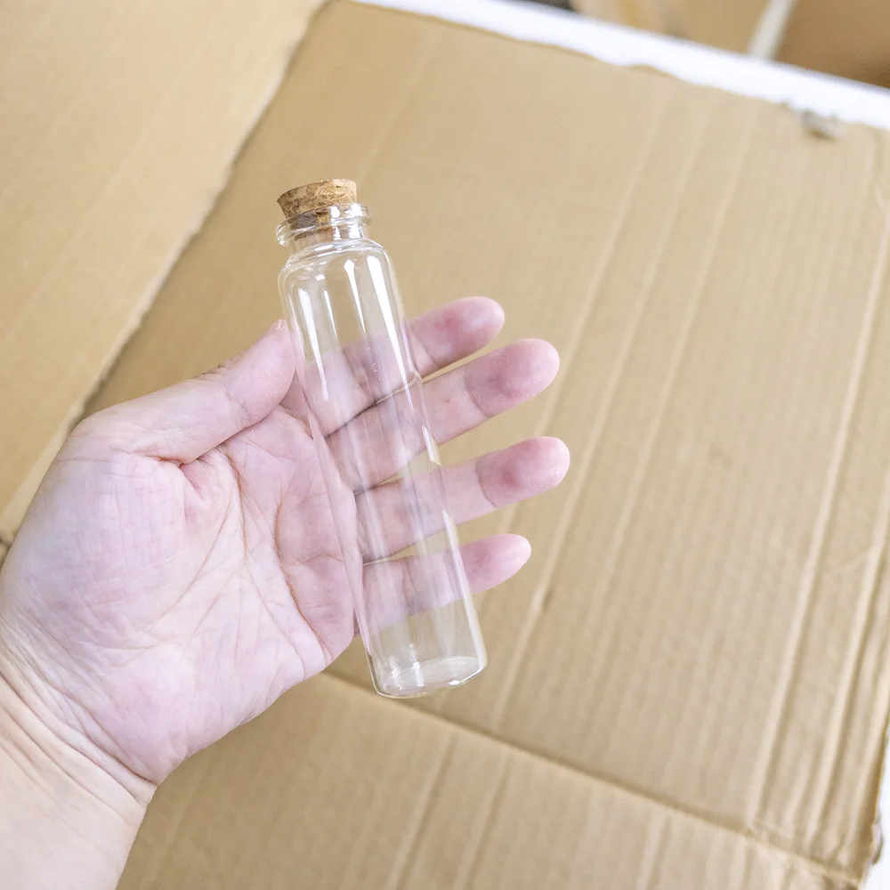 10ml/15ml/20ml/25ml/30ml/40ml/50ml/60ml Corks Glass Bottles Stopper Crafts Jars Transparent Empty DIY Small Vial Bottles 12Pcs