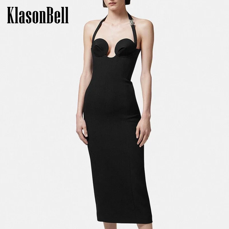 

12.15 KlasonBell Banquet Party Style Fashion Temperament Three-dimensional Strapless Sexy Suspender Halter Slim Dress Women