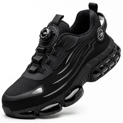 Rotating Button Men's Safety Work Shoes - Anti-Smash & Anti-Puncture Fashion Sport Boots - 45 (Black)