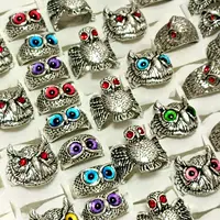 Wholesale 20/50Pcs All Owl Assorted Styles Eye Rings Resale Hot Jewelry Alloy Metal 1