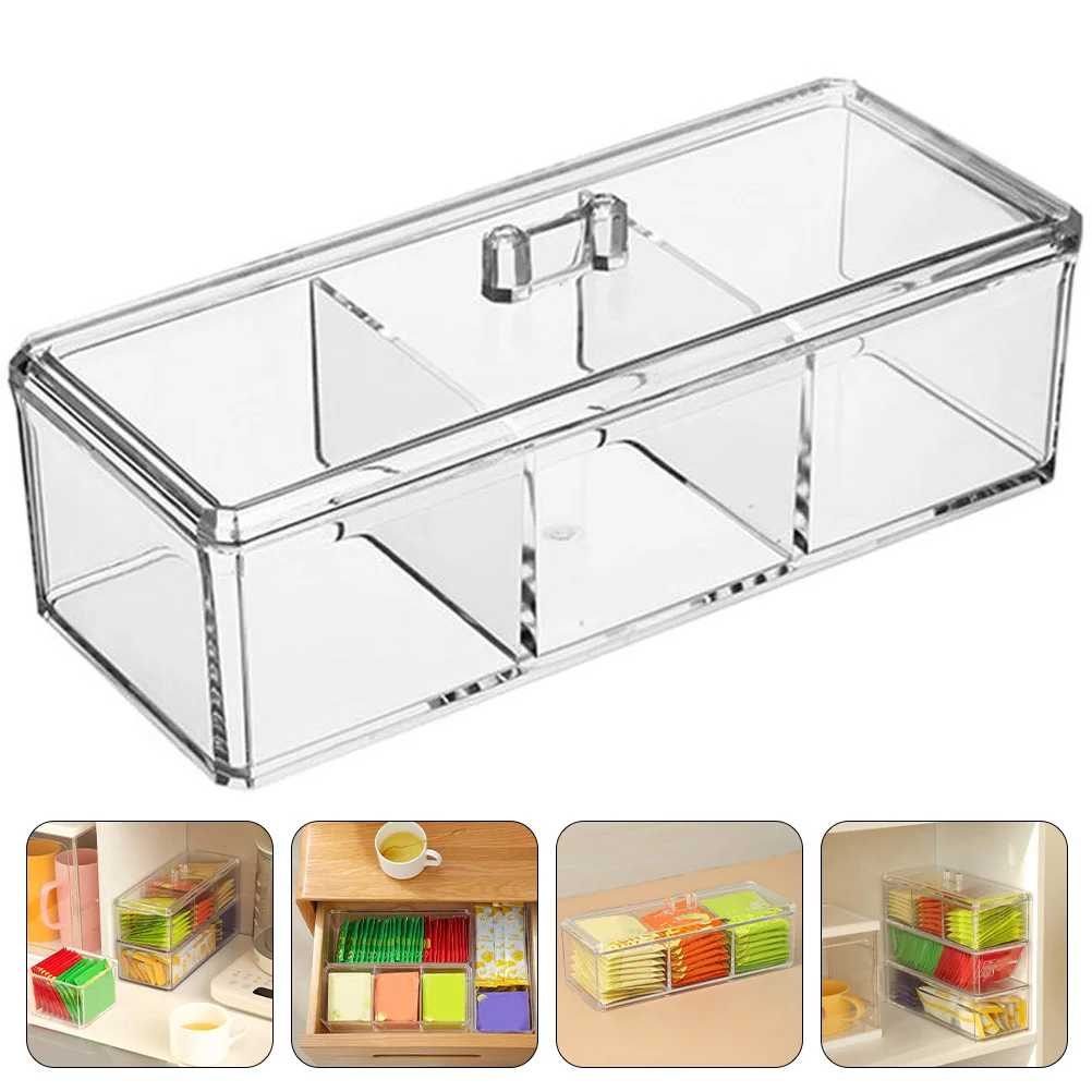 Tea Storage Chest Divided Bag Holder Pantry Organization and Clear Organizer for Bags