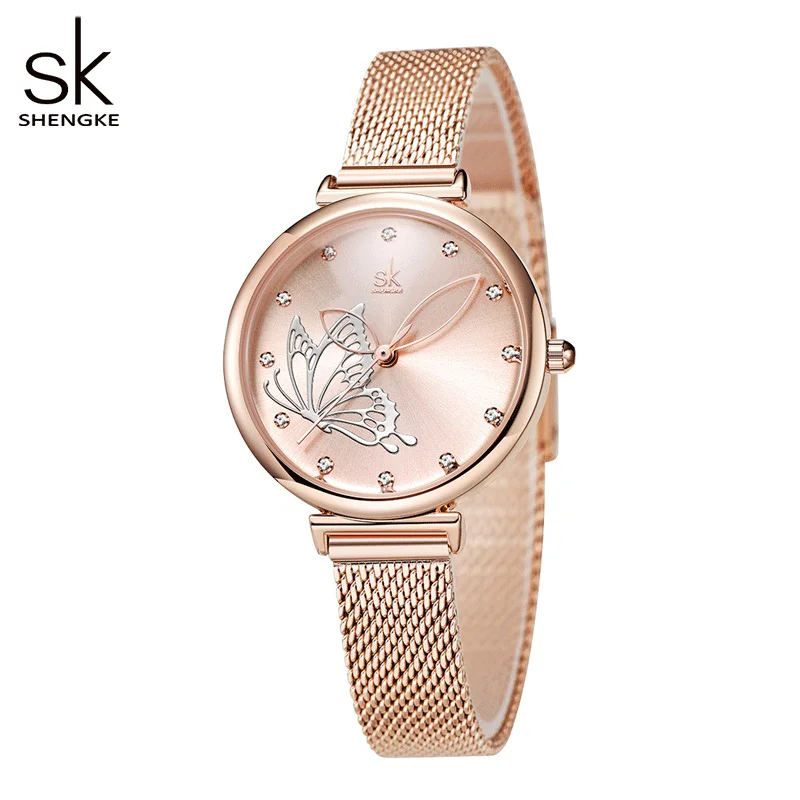 Sheengke Top Luxury Quartz Wristwatch for Women Rose Golden Stainless Steel Strap Fashion Casual Ladies Watches Reloj de mujer