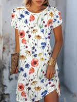Robe d'été élégante à motif floral pour femme, style streetwear, manches courtes, col rond, collection 2026 3