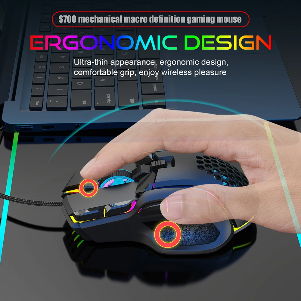 ORZERHOME 12800 DPI RGB 10 Keys Wired Gaming Mouse Adjustable USB Programmable Wired Mice Ergonomic Gamer Mouse for pc Laptop