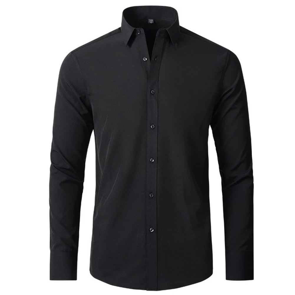 

Solid Color Men's Classic Fit Long Sleeve Formal Shirts Wrinkle Resistant Button-Down Premium Business Dress Shirt Tops For Male