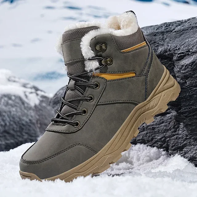 Stivali invernali da uomo stivali da neve da uomo in pelle stivali da lavoro caldi in peluche scarpe da arrampicata da trekking all'aperto stivaletti antiscivolo impermeabili 3