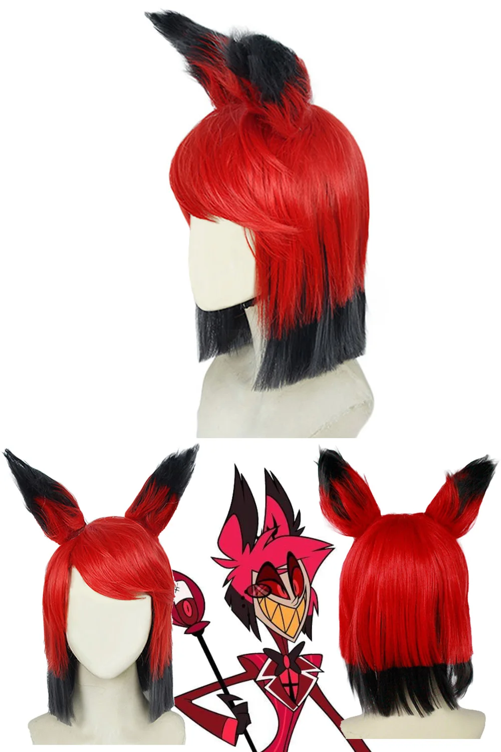 

Cartoon Hell inn Alastor Cosplay Wigs Costume Accessories Unisex Fantasy Disguise Red Shorts Wig With Ear Halloween Suit Prop