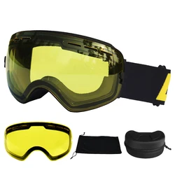 Locle óculos de esqui uv400 anti-nevoeiro óculos de esqui camadas duplas neve snowboard óculos de esqui óculos de esqui com visão noturna lente