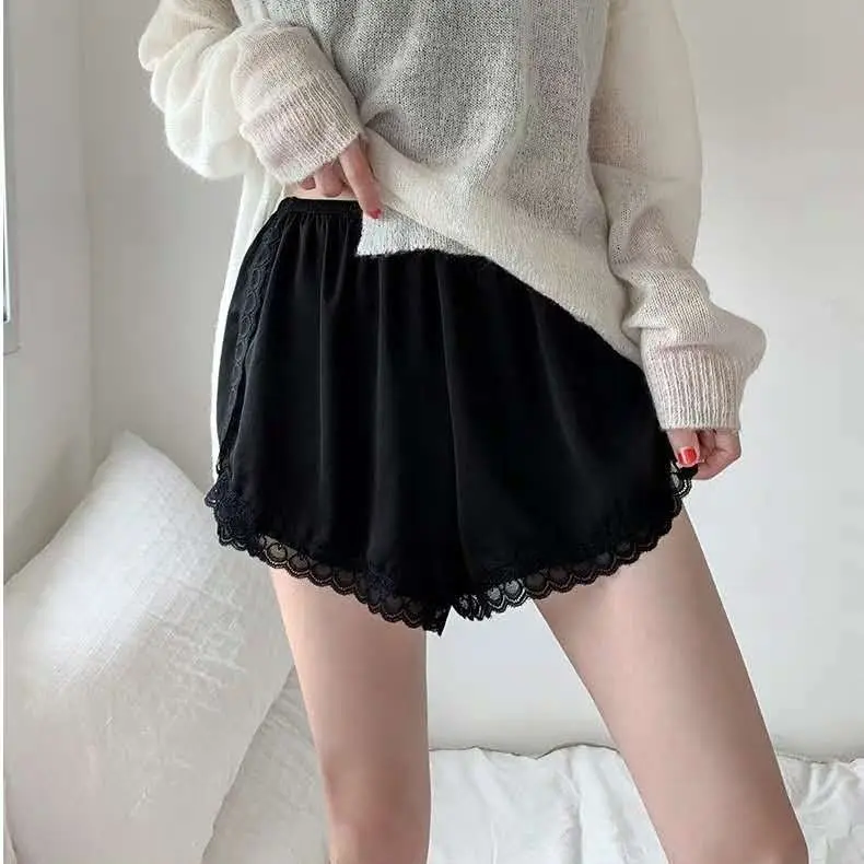 Cute Safety Short Pants Women Sweet Lace Trim Panties Satin Skirt Undershorts