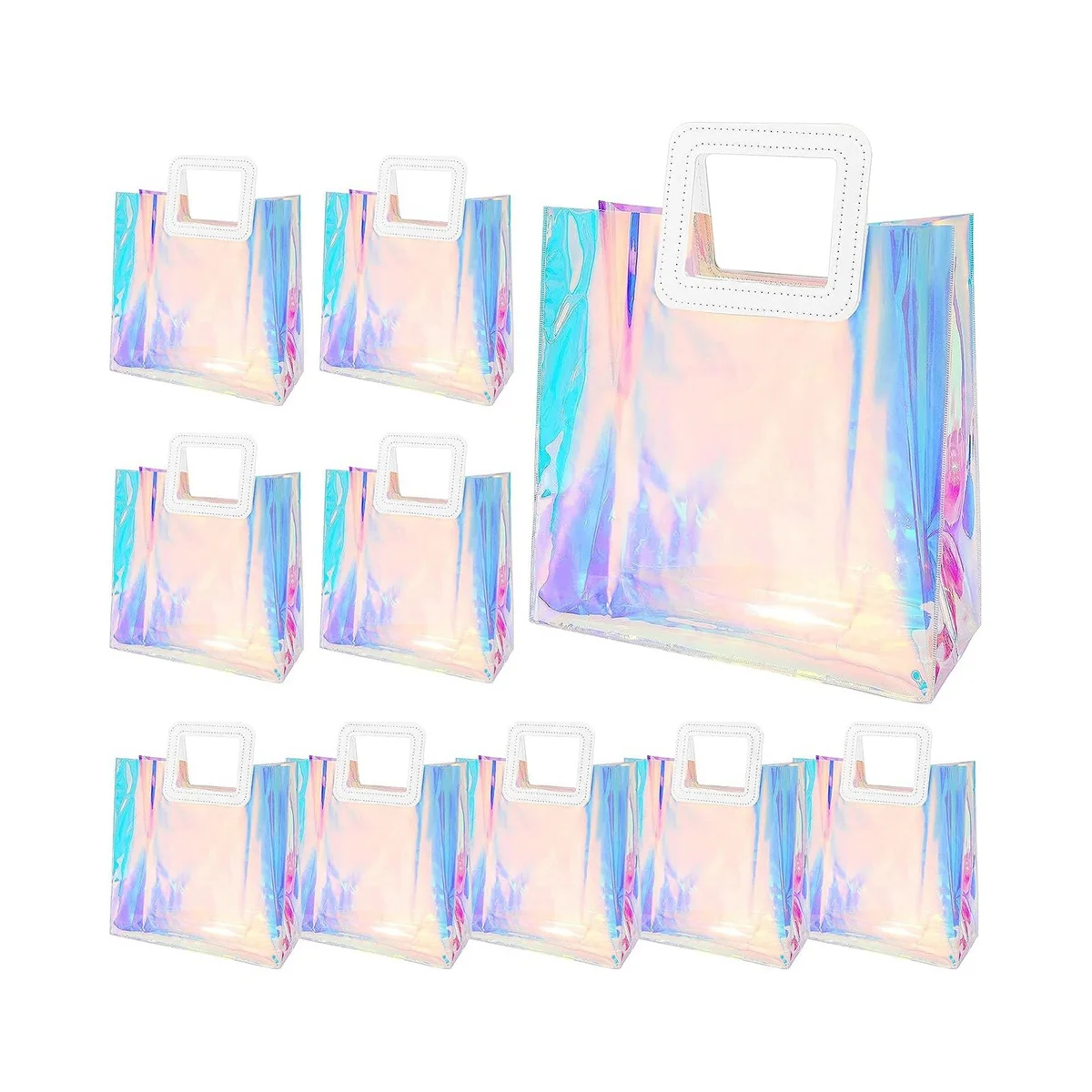 

10 Pack Wedding Clear Gift Bag, Transparent Gift Bags with Heavy Duty Handle, PVC Bags for Wedding,Holographic