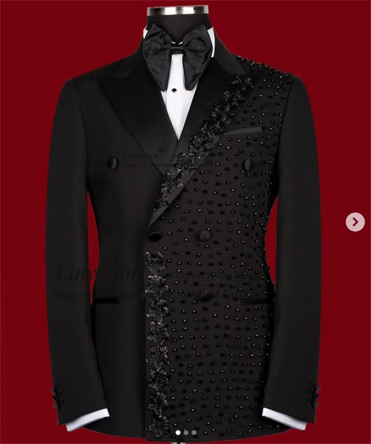 Glitter Jewelry Embroidered Tuxedos Men Suit 2 Pieces Sets trajes para hombre Double Breasted Groom Prom Blazers Customized 1