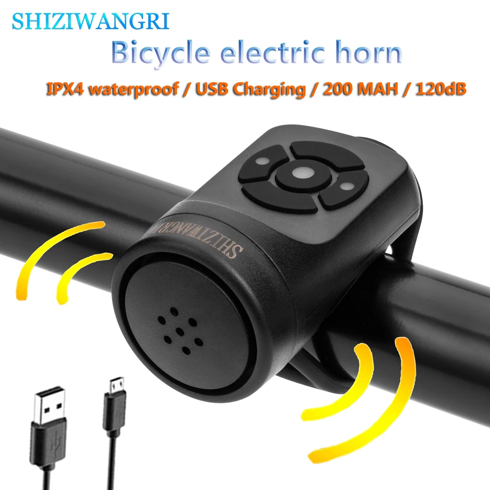 

SHIZIWANGRI USB Rechargeable Bicycle Bell 120db Bike Electric Horn Super Loud MTB Mountain Bell Bicycle Handlebar Ring Bell