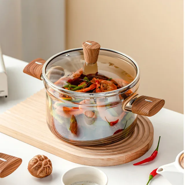 Induction Cooker Glass Pot: High Temperature Resistant High Borosilicate Double-Eared Transparent Soup Pot Noodles Cooking Pot