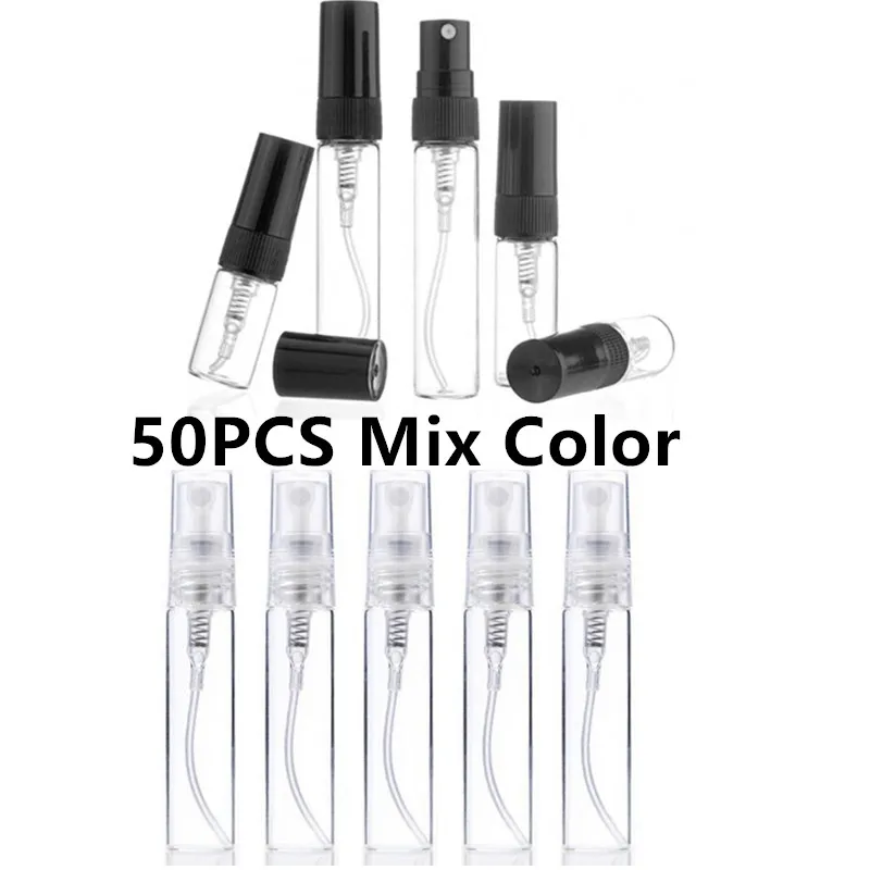 

50PCS Mix Color 5ML 10ML Black Clear Portable Glass Perfume Bottle Sample Thin Glass Vials Empty Cosmetics Bottle Test Tube 2#