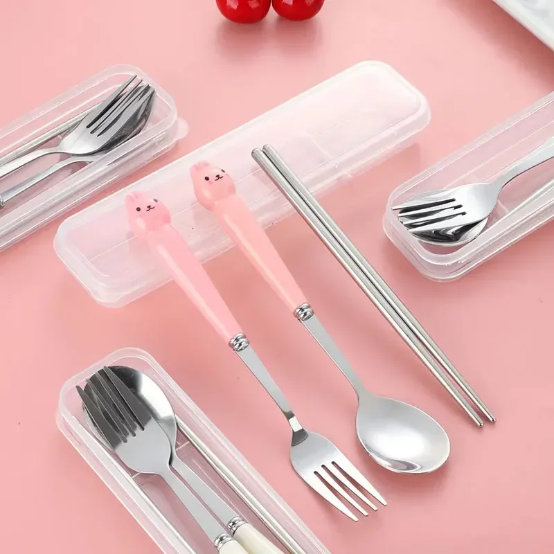 Portable Cartoon Tableware Reusable Flatware Silverware Include Fork Spoon for Children cutlery set picnic cutlery set picnic tableware camping cutlery set