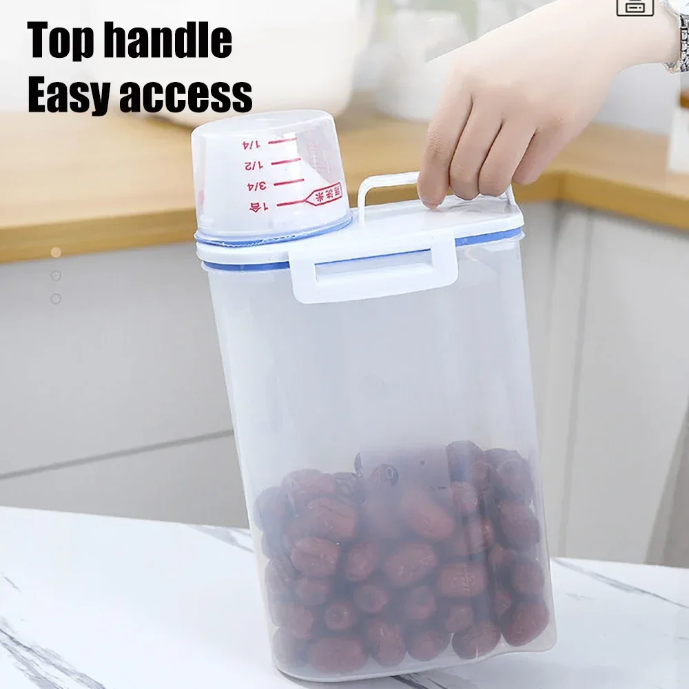 Sealed Rice Bucket with Measuring Cup Moisture and Insect Proof Rice Box Food Grade Dry Goods Kitchen Organiser Storage Jar 5
