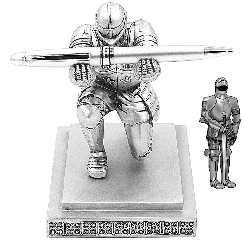 Vintage Decorative Pen Holder Cool Executive Knight Pen Holder Knight-Kneeling Stand for School Office Stationery
