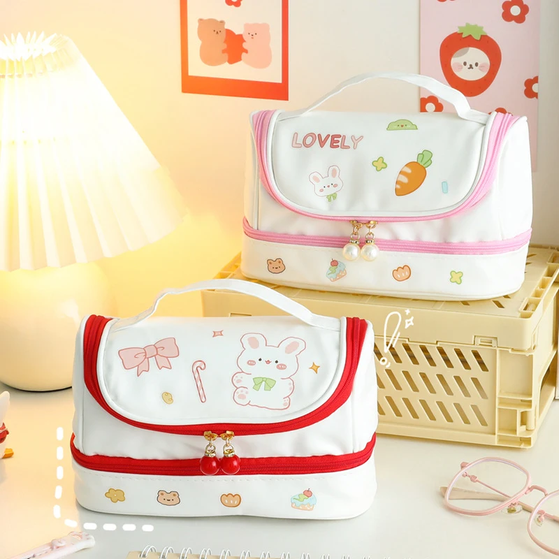 이중 레이어 연필 케이스 파우치, 대용량, 귀여운 펜 가방, 문구 보관, 연필 용품, 학생 어린이 문구