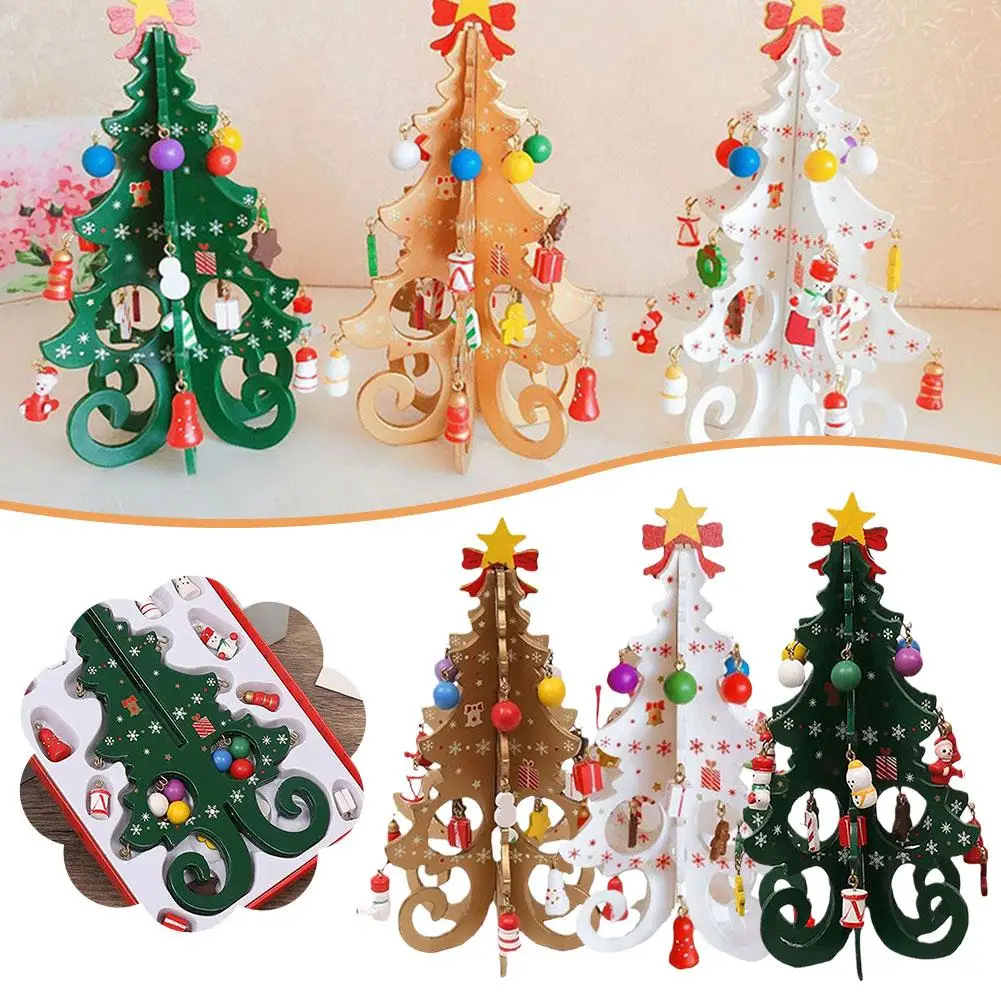 

2023 Christmas Tree Children's Handmade DIY Stereo Christmas Hot Layout Scene Decorations Tree Wooden Christmas Ornaments I5D6