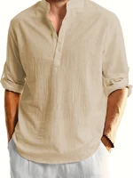 Chemise en lin à manches longues pour hommes, mode décontractée, élégante, confortable, respirante, vêtements pour hommes 3