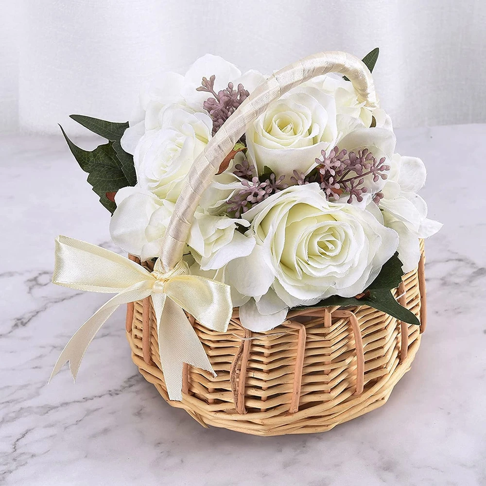 Handmade Woven Flower Basket Rattan Storage Basket Flower Girl Hand Basket Rustic Flower Basket For Home Wedding Decor 3