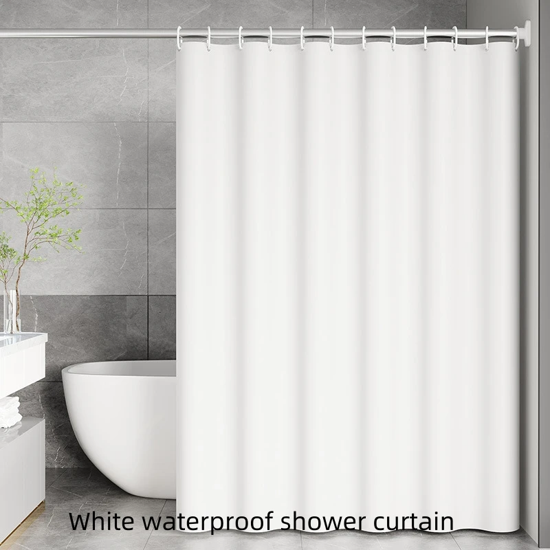 Waterproof Anti-Mold Solid Color Shower Curtain with Hooks - Grey Beige