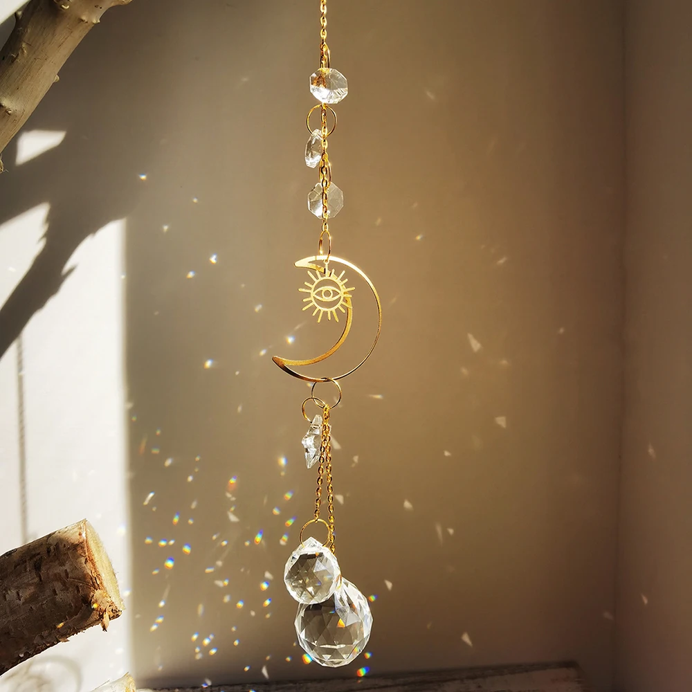 Sun Catcher Crystal Light Catcher Moon Suncatcher Hanging Rainbow Prism Crystal Window Sun Catchers Garden Decoration Christmas