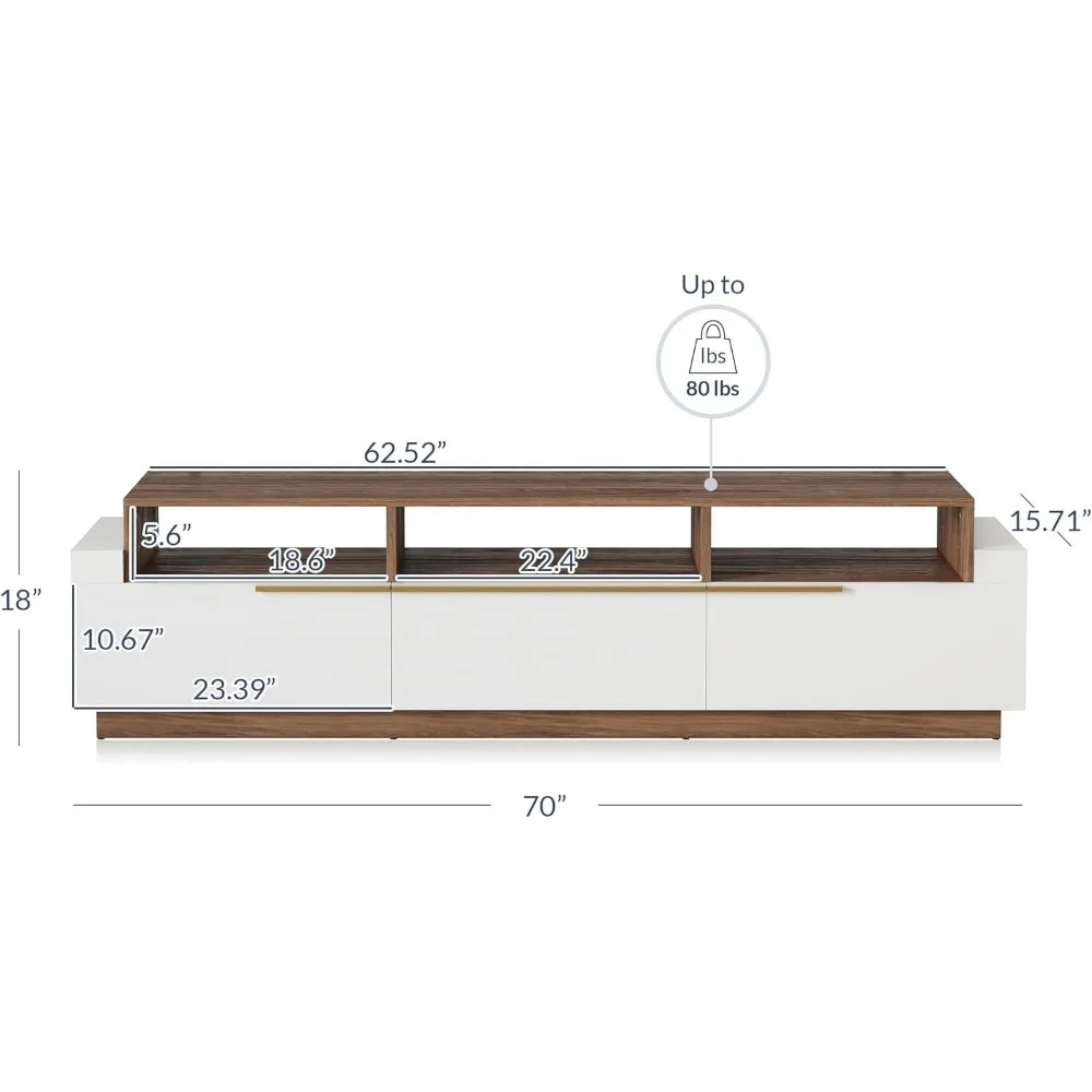 70" TV Stand for TV up to 70", Modern Home Entertainment Center with Open Shelves and Drawers, Media Console Table, Wood 2