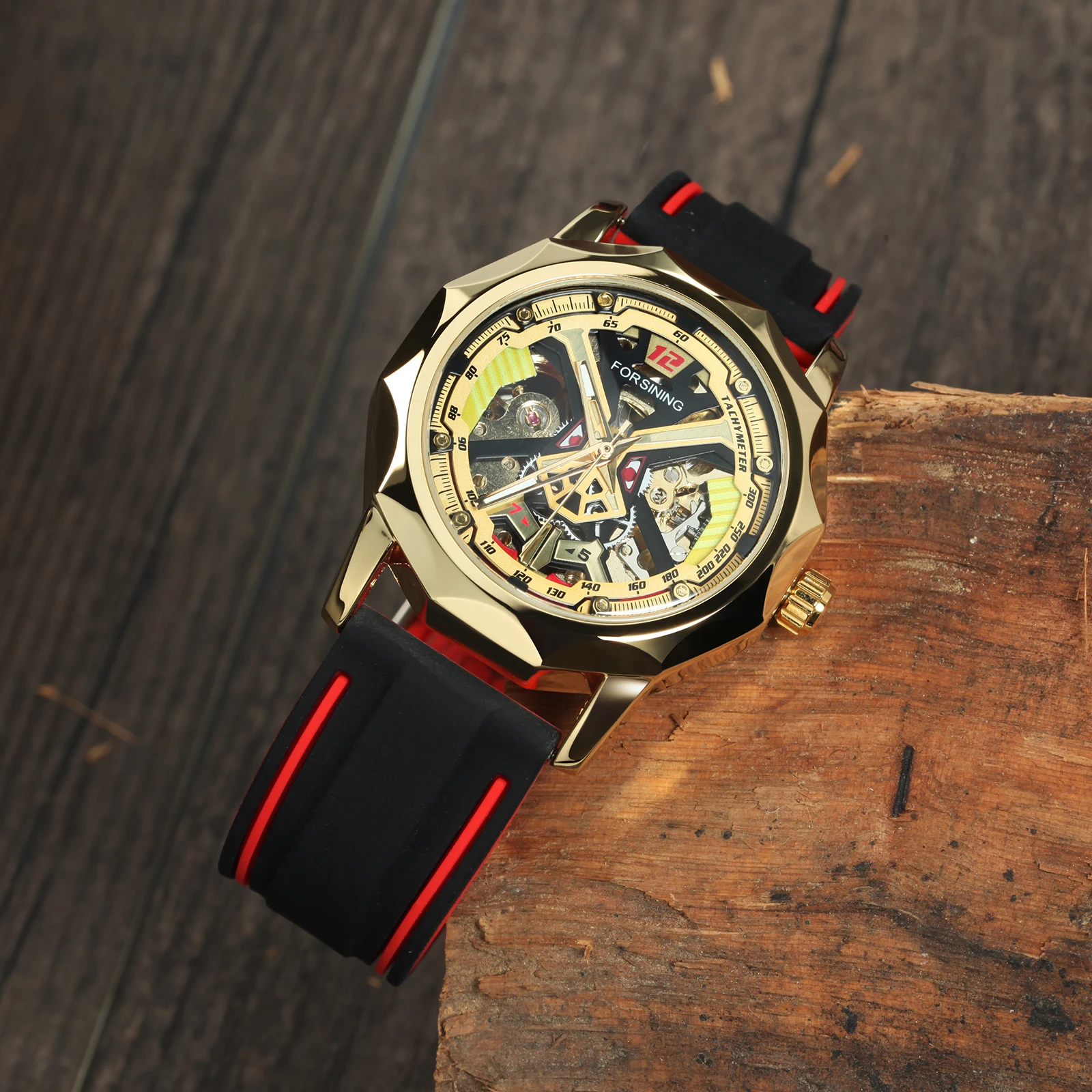 Orologio Meccanico Automatico Da Uomo FORSINING: Quadrante Scheletrato Quadrato Con Cinturino In Silicone (Impermeabile 30m, Lancette Luminose)