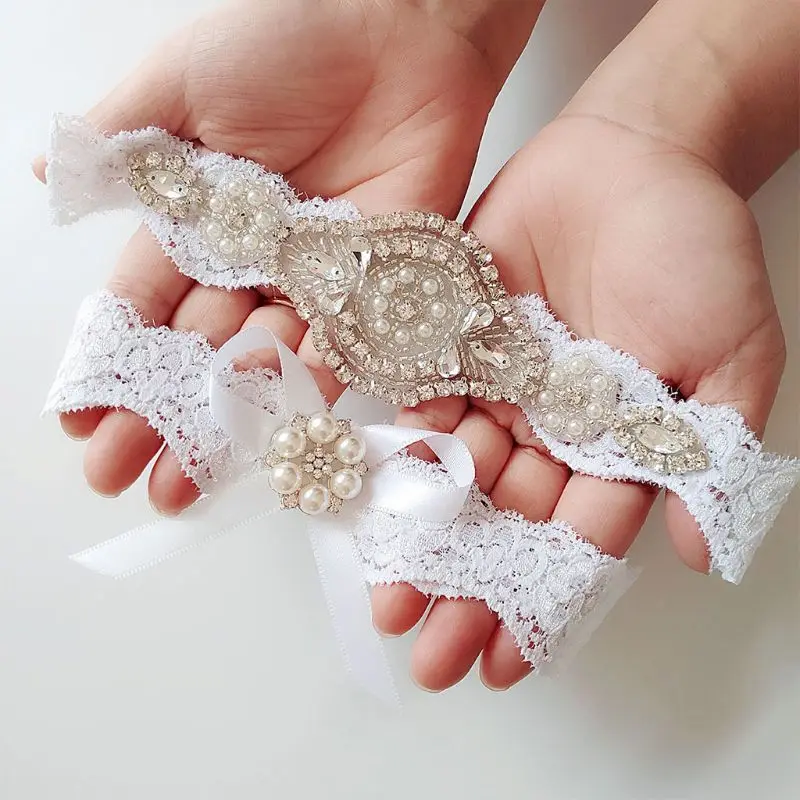 

2Pcs/Set Women Wedding Bridal Floral Lace Thigh Rings Elastic Leg Garters Rhines