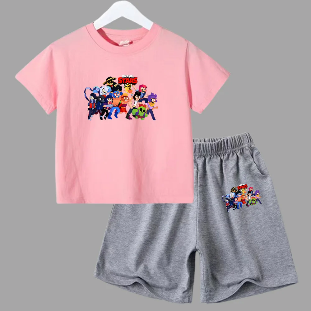 thumbnail image 1 of Conjunto de 2 piezas de camiseta y pantalones cortos de algodón para adolescentes y niños, juego de lucha, ropa deportiva de manga corta de verano para niño y niña, 1 of 5