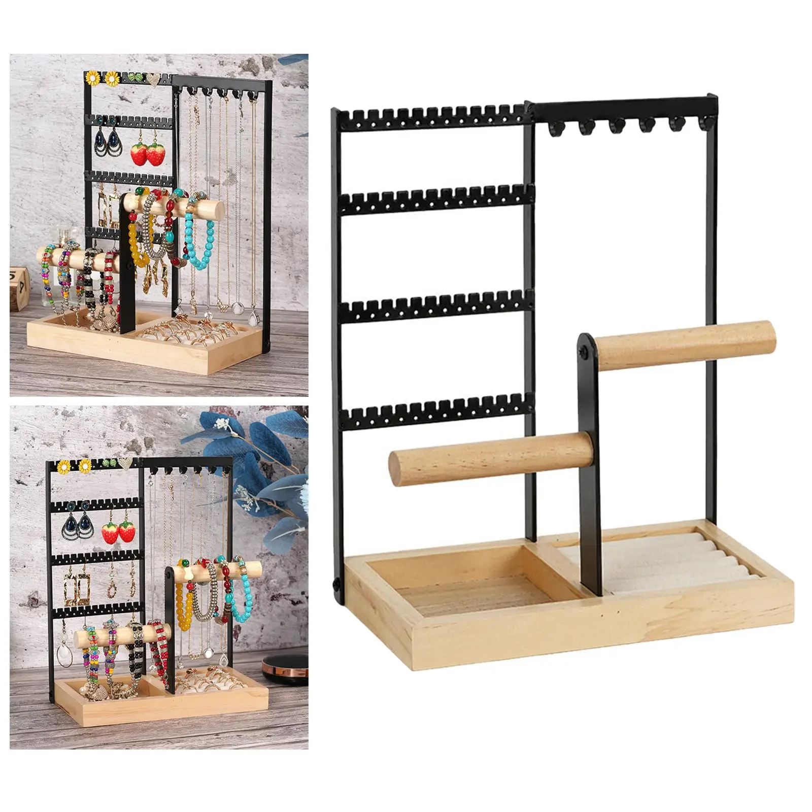 4 Tiers Jewelry Display Rack Earrings Organizer Jewelry Hooks Rectangle Desktop Jewelry Stand Bangle Watch Ear Stud Shop