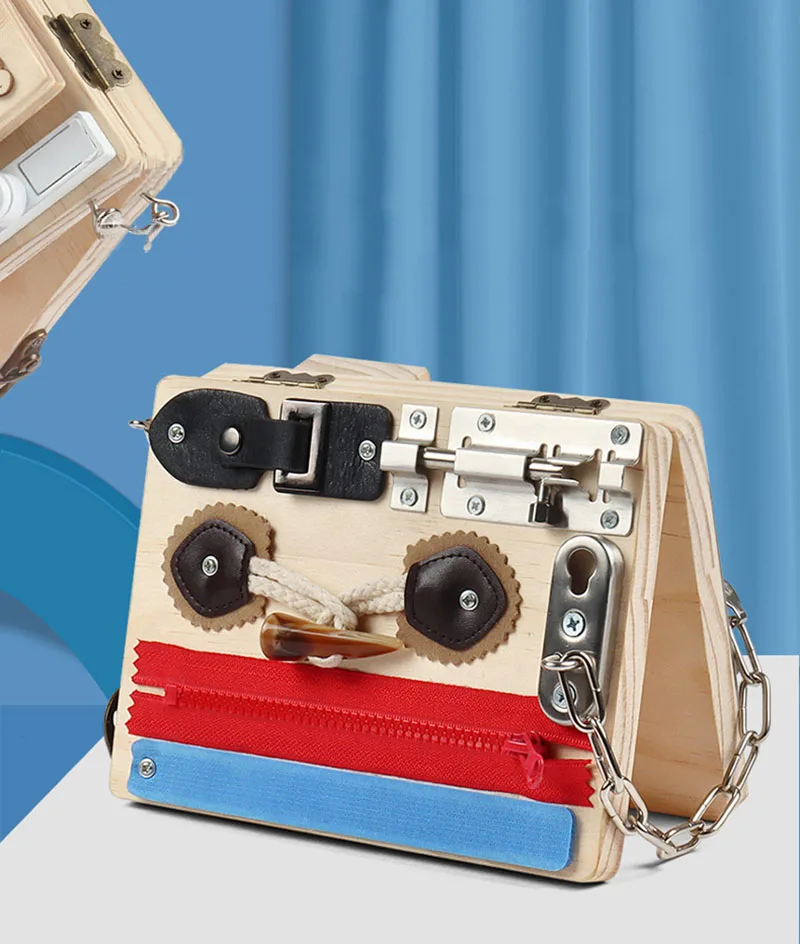 

Wooden Busy Board Montessori Toys for Toddlers Foldable Sensory Toys Activity Board Early Educational Fine Moter Skill Boys Gift