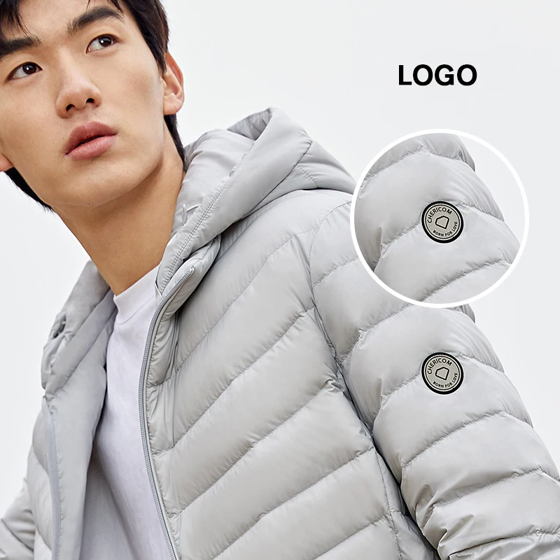 Chericom Winter Men's Duck Down Lightweight Down Jacket Removable Hooded Solid Warm Padded Jacket Short Trend puffer Coat 289505