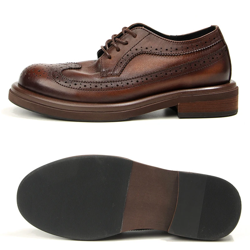 Genuine Leather Men's Block shoes Mens Business Shoes Luxury Handmade Comfortable Man Casual Shoes Retro Men Leather