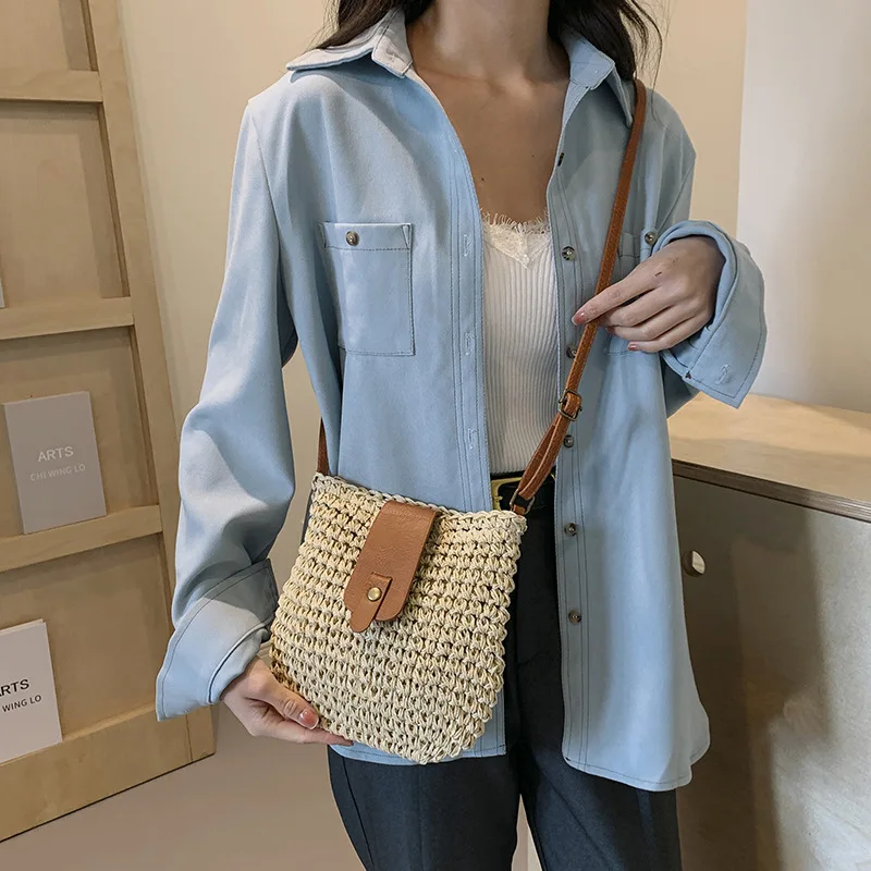 Beach Messenger Purse Trendy Straw Crossbody Bag Ladies Fashion Bag Casual Woven Shoulder Handbag For Shopping Travel Summer